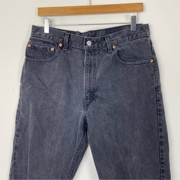 VINTAGE 90s LEVI’S 505 Distressed Black Straight Leg Denim Mom Jeans Size 34 - Picture 6 of 9